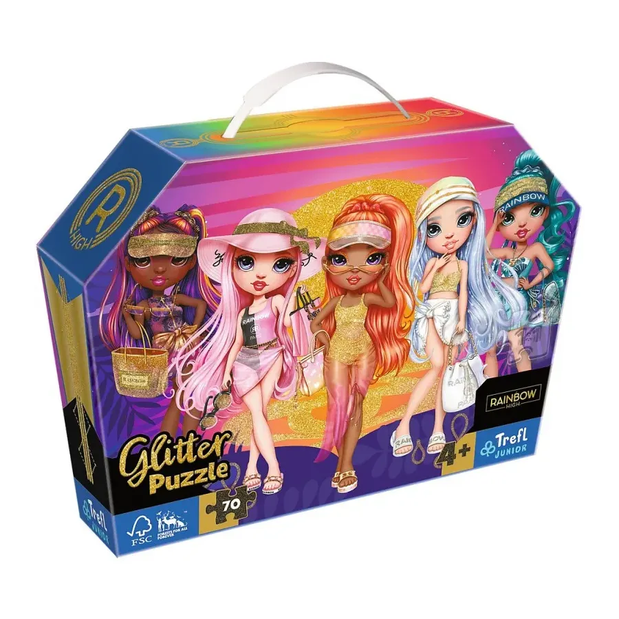 Puzzle 70 elementów glitter w kuferku Brokatowe Laleczki Rainbow High