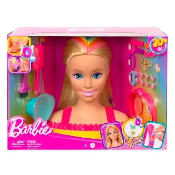 Barbie Głowa do stylizacji neonowa tęcza blond włosy