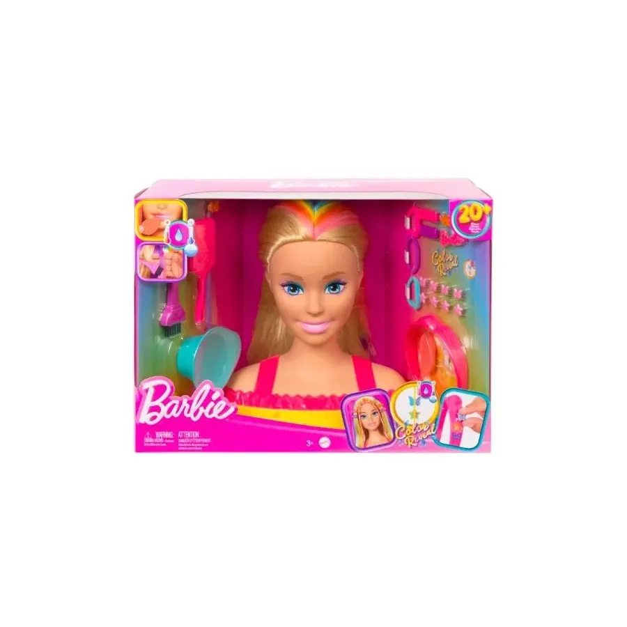 Barbie Głowa do stylizacji neonowa tęcza blond włosy