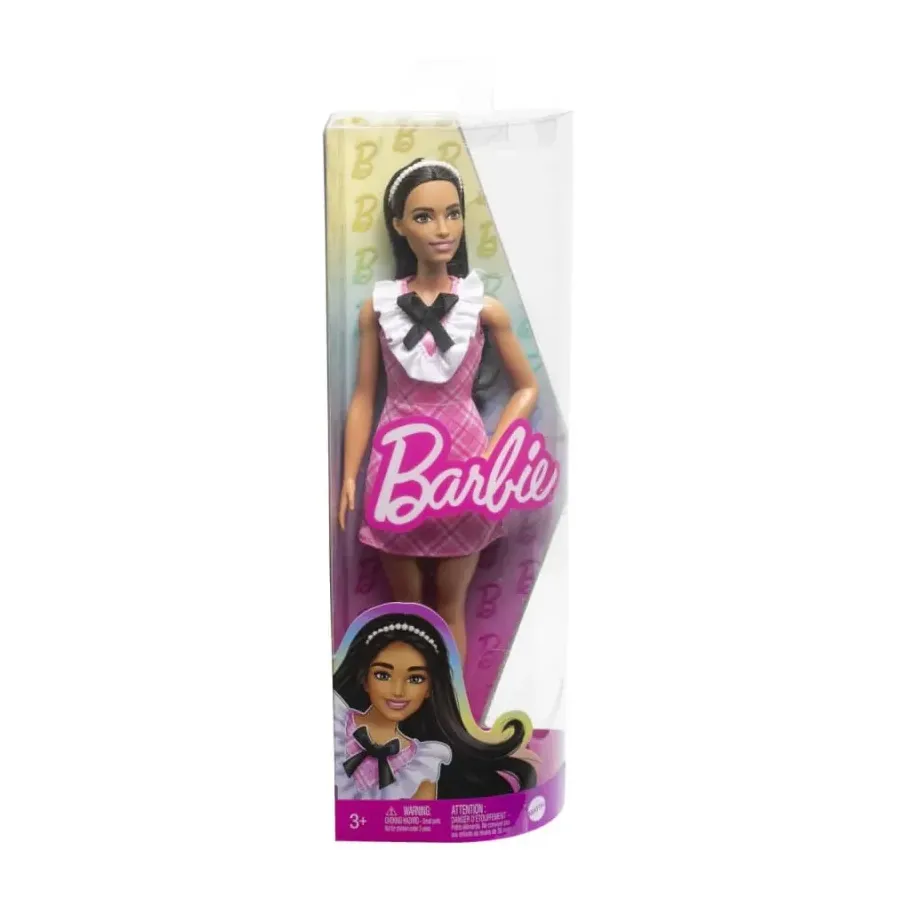 Barbie Fashionistas lalka w różowej kraciastej sukience
