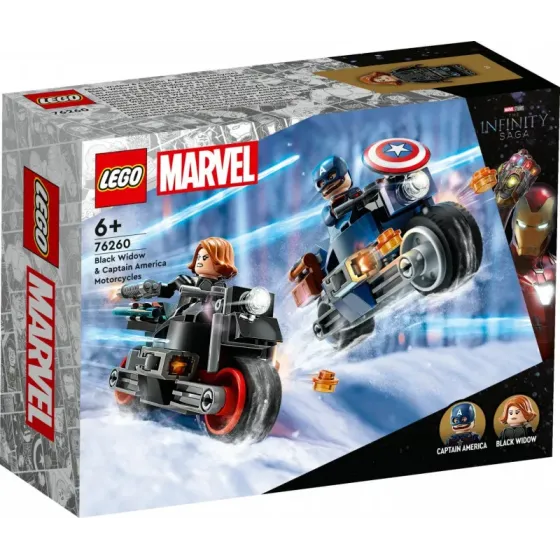 Klocki Super Heroes 76260 Marvel Motocykle Czarnej Wdowy i Kapitana Ameryki