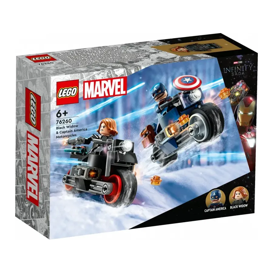 Klocki Super Heroes 76260 Marvel Motocykle Czarnej Wdowy i Kapitana Ameryki