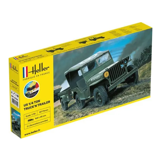 HELLER 57105 Starter Set - Jeep Willys z przyczepką - 1:35