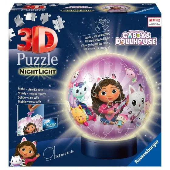 Puzzle 3D Świecąca kula Koci Domek Gabi