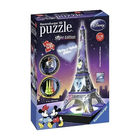 Puzzle 3D Budynki Nocą Wieża Eiffla Disney
