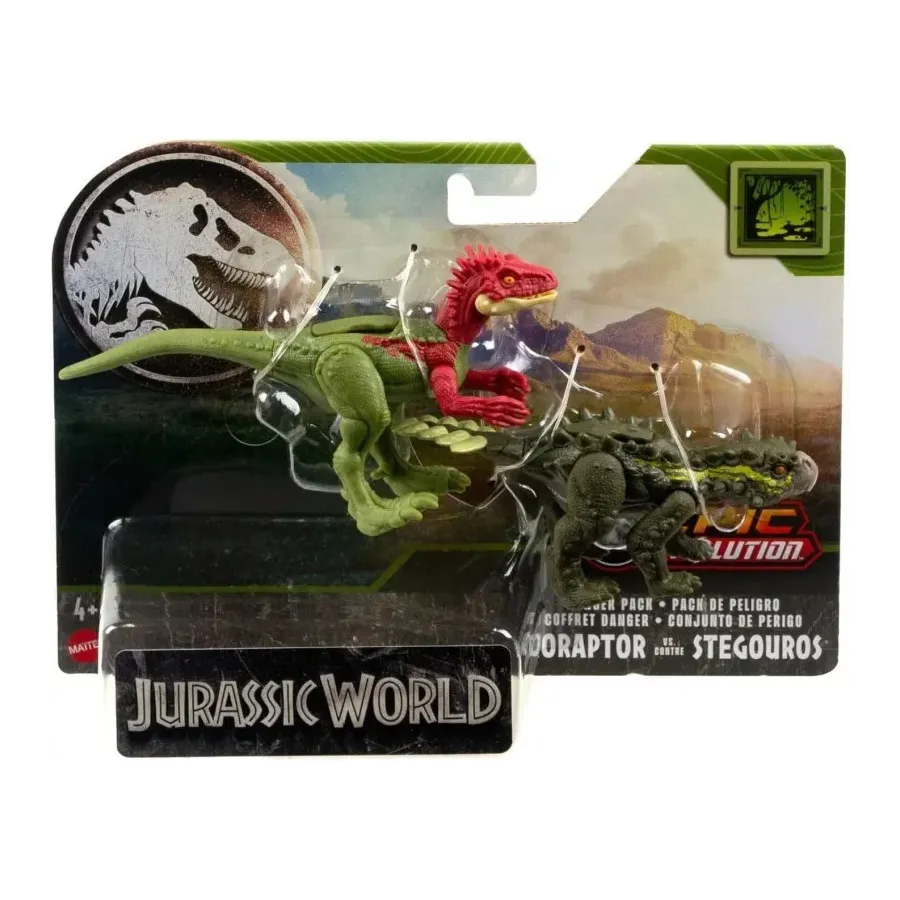 Figurka Jurassic World Niebezpieczny Dinozaur Eoraptor vs. Stegouros