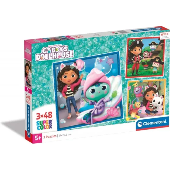 Puzzle 3x48 elementów Super Kolor Koci Domek Gabi