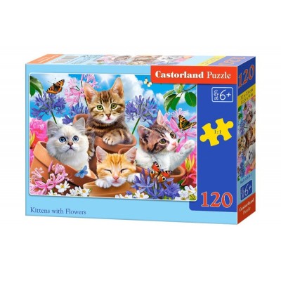 Puzzle 120 elementów Kotki w kwiatkach