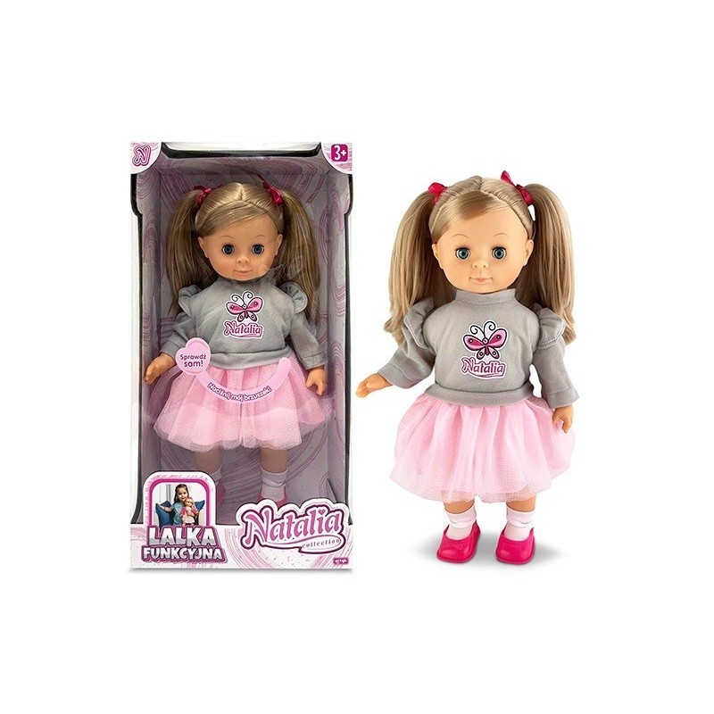 Lalka Natalia w szarym sweterku, mówi po polsku, 39 cm