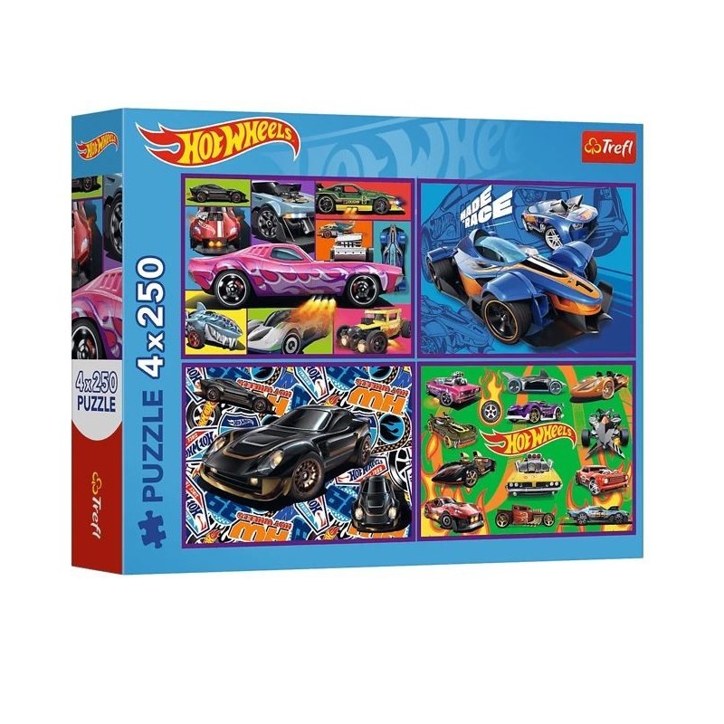 Puzzle 4x250 Wyścigowe auta Hot Wheels