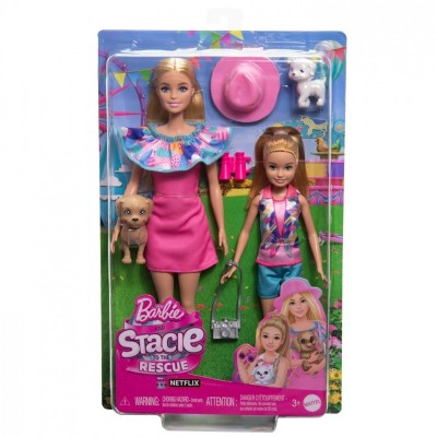 Zestaw lalek Barbie i Stacie z pieskami