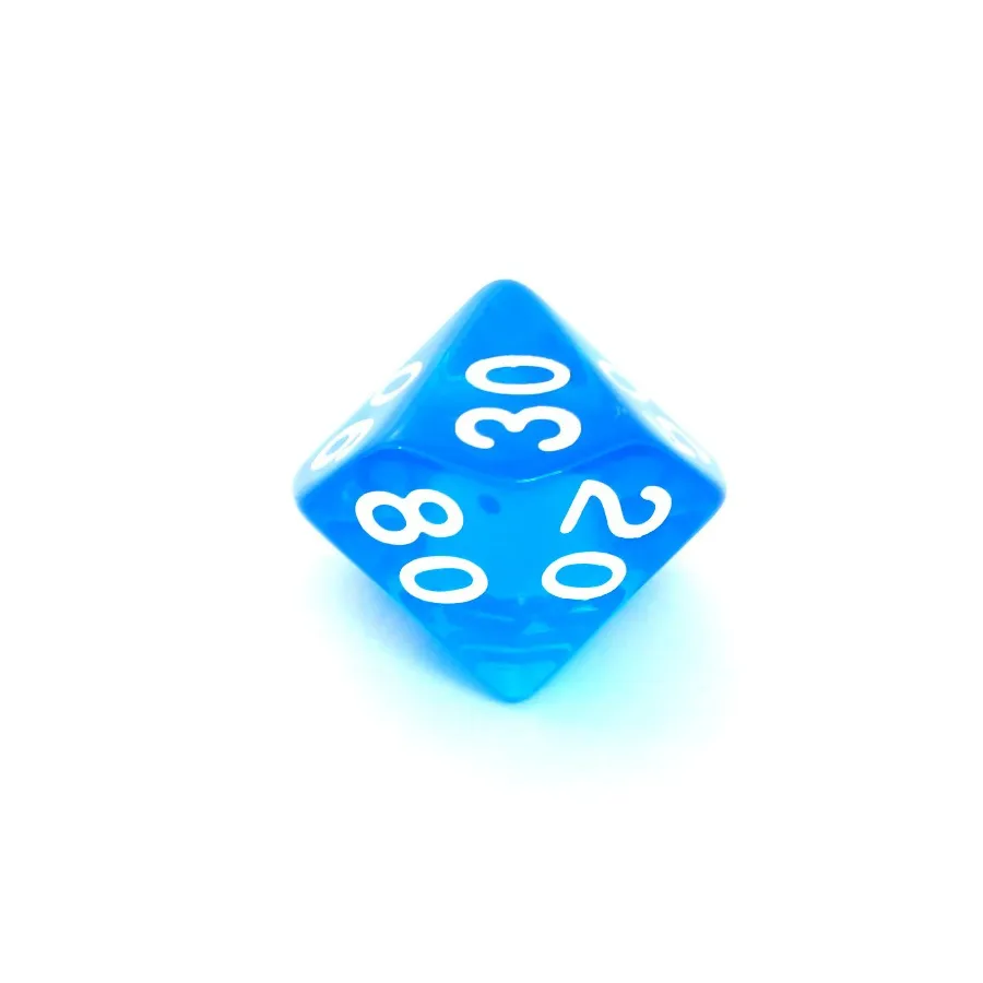 Kość REBEL kryształowa 10 Ścian (setka) - Cyfry - Niebieska