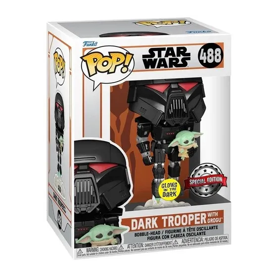 Funko POP! Star Wars: The Mandalorian Dark Trooper with Grogu 488 Glow in the Dark Exclusive