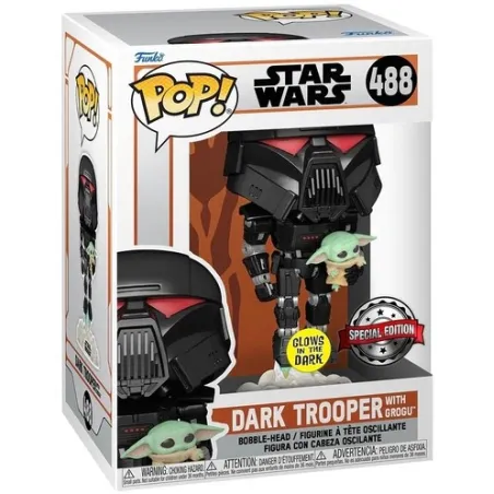 Funko POP! Star Wars: The Mandalorian Dark Trooper with Grogu 488 Glow in the Dark Exclusive