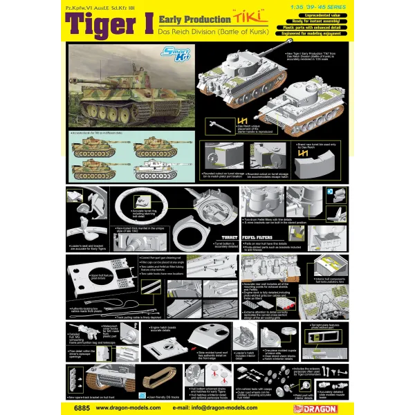 Dragon 6885 1:35 Tiger I Early Production "TiKi" Das Reich Division Battle of Kharkov