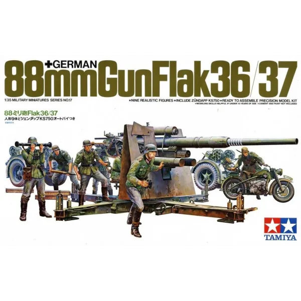 Tamiya 35017 1:35 German 88mm Gun Flak 36/37 w/Trailer