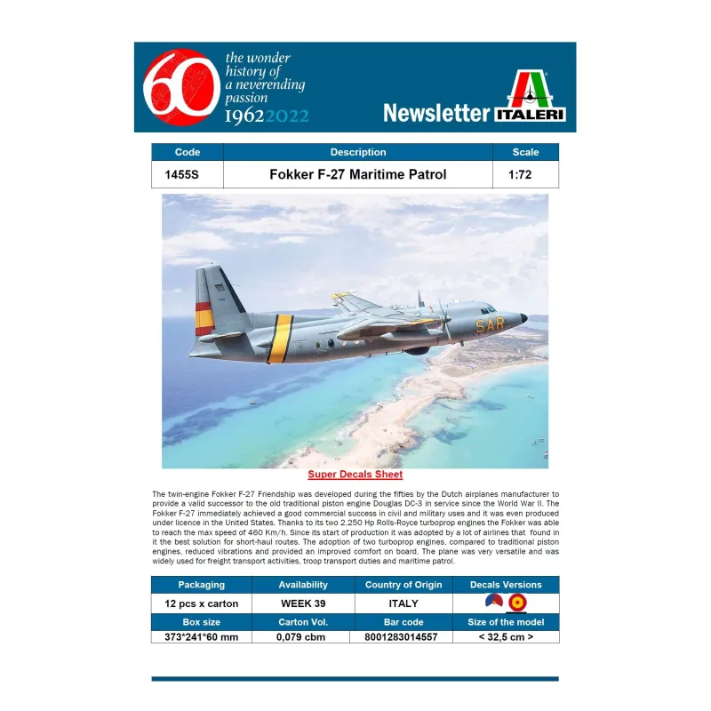 Italeri 1455 1:72 Fokker F-27 Maritime Patrol